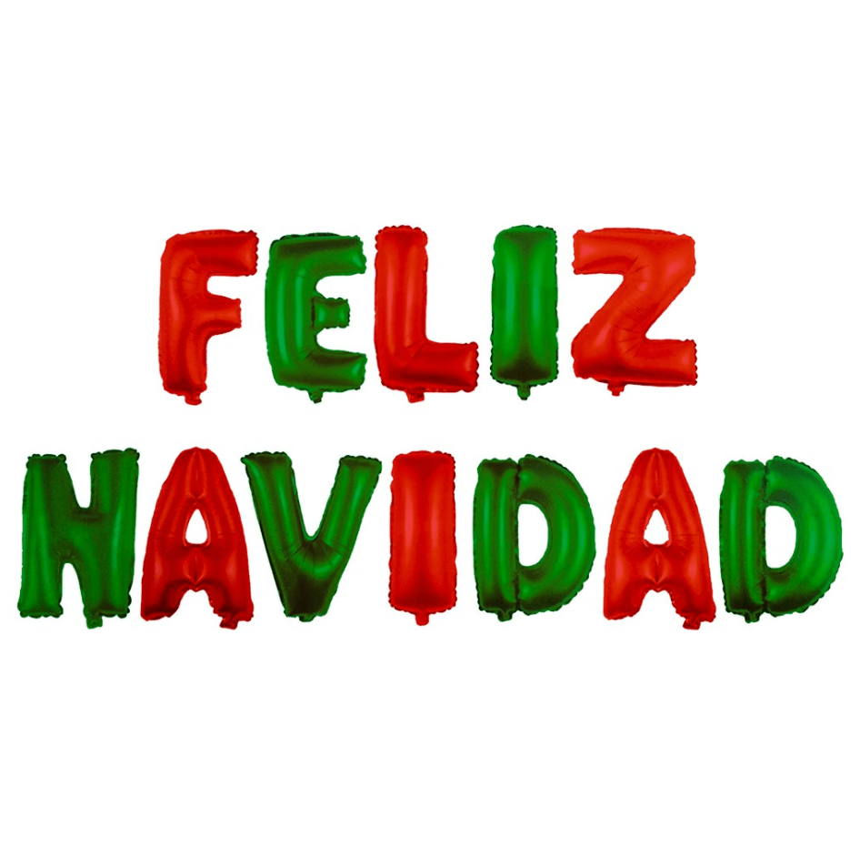 Letrero Globos Metálicos Feliz Navidad 40cm Rojo con Verde