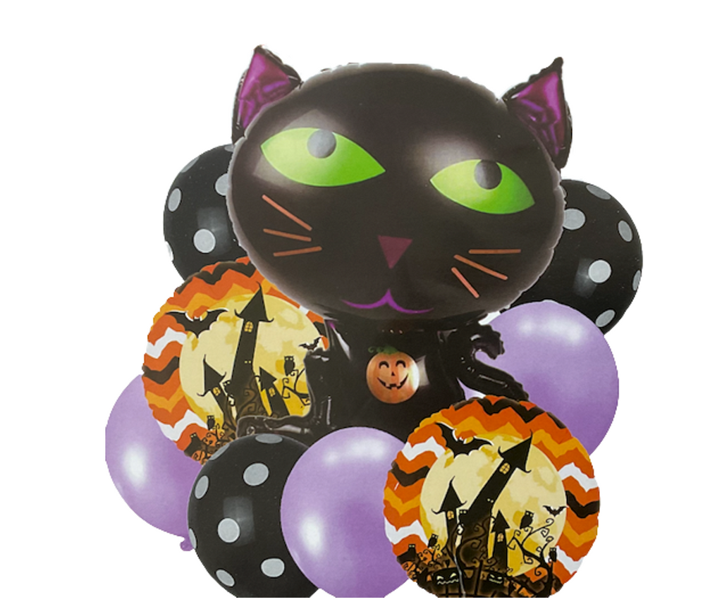 Kit Globos Metalicos Dia De Muertos Halloween Decoracion Gato Negro