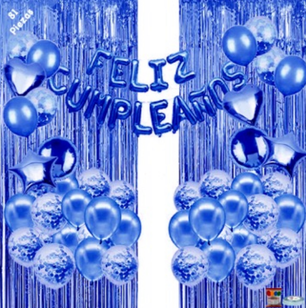 Set Globo Decoración Letrero Feliz Cumpleaños Azul (Paquete 5 piezas)