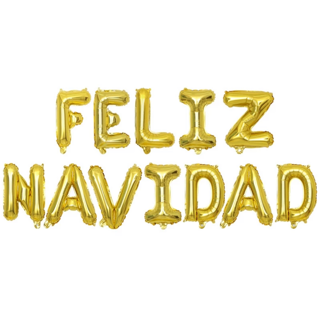 Letrero Globos Metálicos Feliz Navidad 40cm Oro