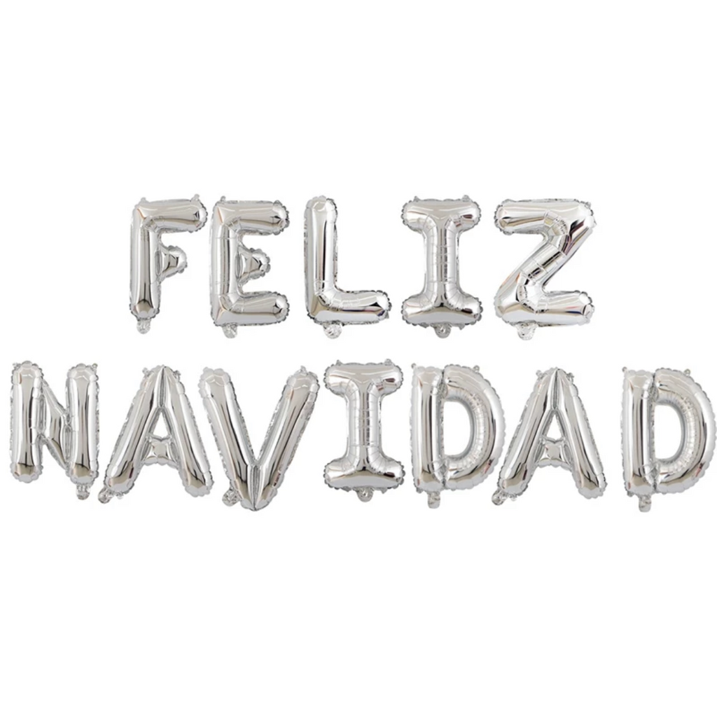 Letrero Globos Metálicos Feliz Navidad 40cm Plata