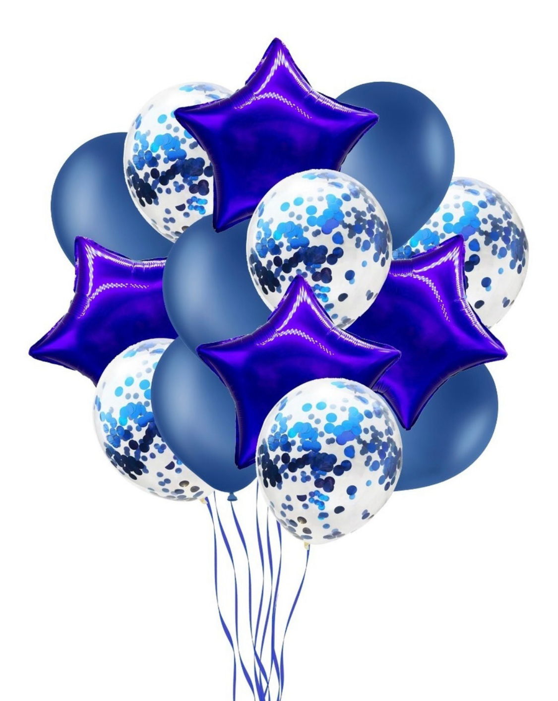 Set 14 Globos Metalizados Estrella Confetti Azul