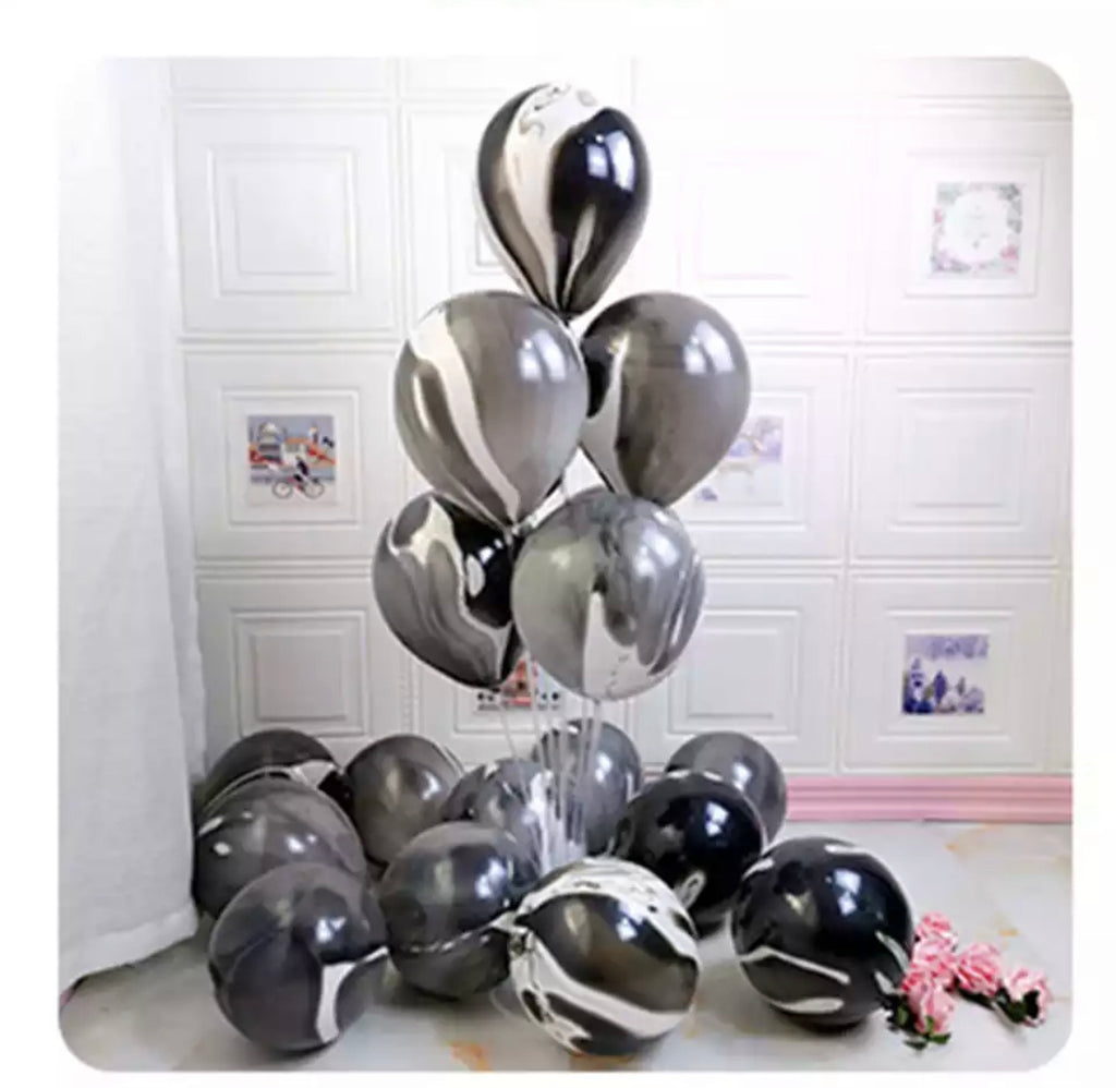 10 globos Marmoleados -NEGRO-