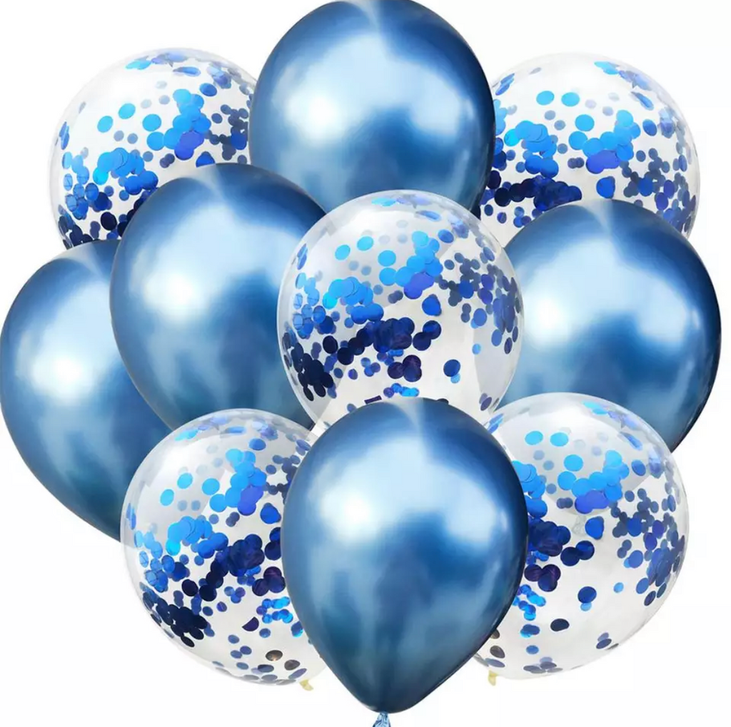 Set 6 Globos transparentes Confeti Azul Comprar Online {Miles de Fiestas}